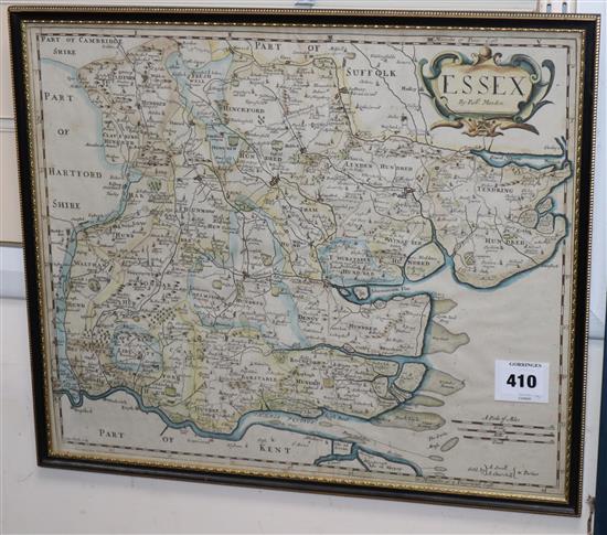 Robert Morden, coloured engraving, Map of Essex, 35 x 42cm and three later maps